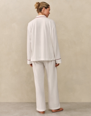 Organic Cotton Brushed Jersey Relaxed Piped Pyjama Set