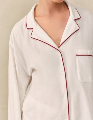 Organic Cotton Brushed Jersey Relaxed Piped Pyjama Set