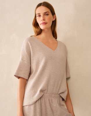 Organic Cotton Brushed Waffle V-Neck Pyjama Set
