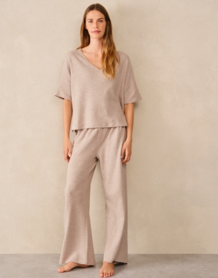 Organic Cotton Brushed Waffle V-Neck Pyjama Set