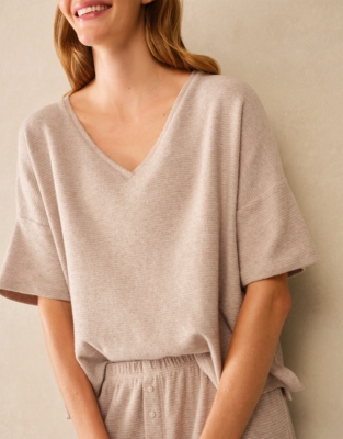 Organic Cotton Brushed Waffle V-Neck Pyjama Set