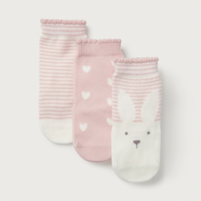 Organic Cotton Bunny & Heart Socks – Set of 3 (0–6yrs)