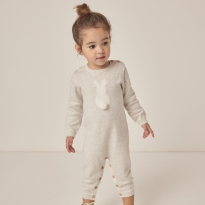 Organic Cotton Bunny Pom-Pom Knitted Romper (0–24mths)