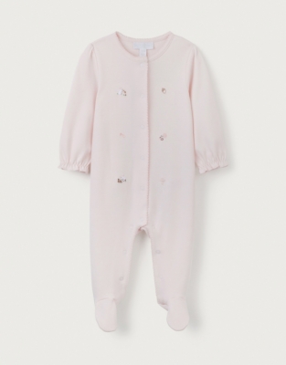 Organic Cotton Bunny Tea Party Embroidered Sleepsuit (0–24mths)