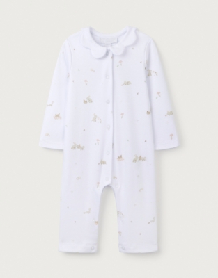 Organic Cotton Bunny Tea Party Scallop Collar Sleepsuit (0–24mths)