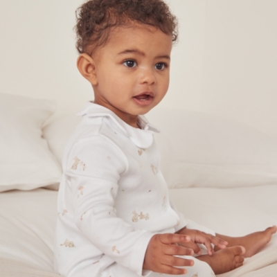 Organic Cotton Bunny Tea Party Scallop Collar Sleepsuit (0–9mths)