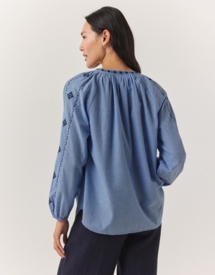 Organic Cotton Chambray Embroidered Blouse
