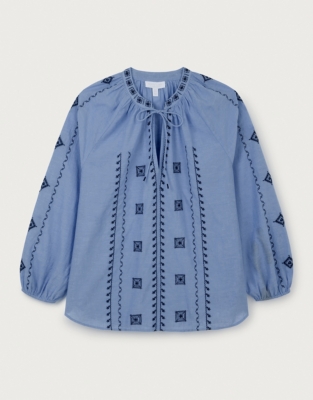 Organic Cotton Chambray Embroidered Blouse
