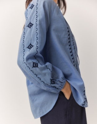 Organic Cotton Chambray Embroidered Blouse