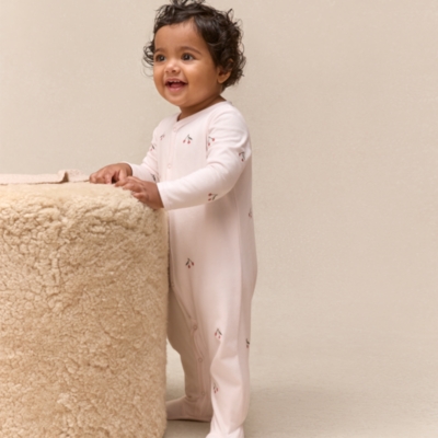 Organic Cotton Cherry Embroidered Sleepsuit (0–24mths)