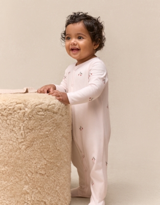 Organic Cotton Cherry Embroidered Sleepsuit (0–24mths)