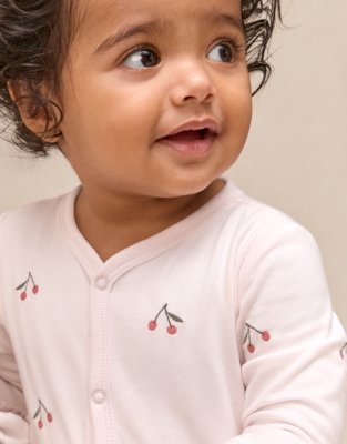 Organic Cotton Cherry Embroidered Sleepsuit (0–24mths)