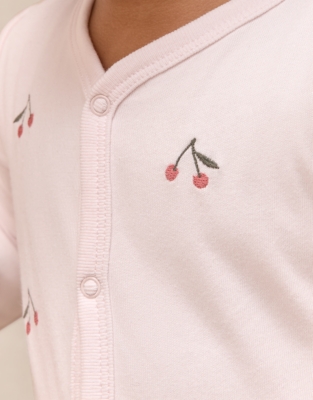 Organic Cotton Cherry Embroidered Sleepsuit (0–24mths)