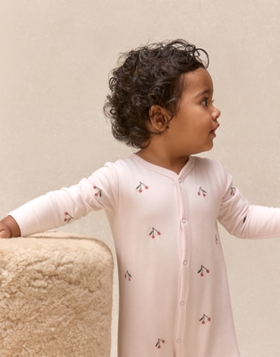 Organic Cotton Cherry Embroidered Sleepsuit (0–24mths)