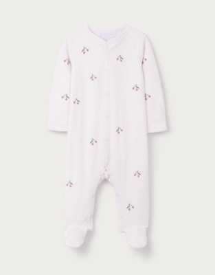 Organic Cotton Cherry Embroidered Sleepsuit (0–24mths)