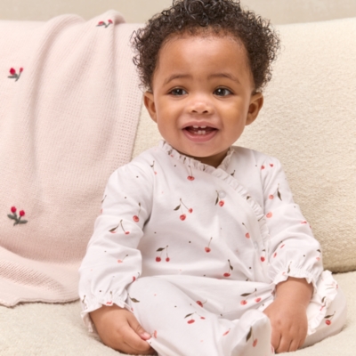Organic Cotton Cherry Frill Wrap Sleepsuit (0–24mths)
