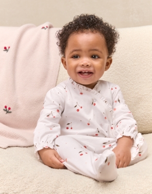Organic Cotton Cherry Frill Wrap Sleepsuit (0–24mths)