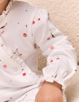 Organic Cotton Cherry Frill Wrap Sleepsuit (0–24mths)