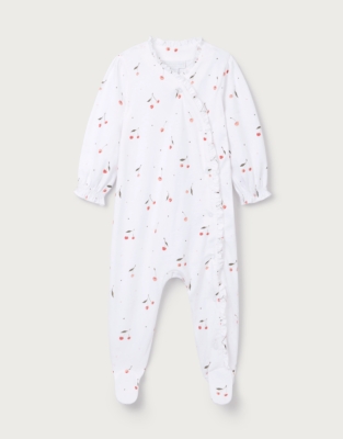 Organic Cotton Cherry Frill Wrap Sleepsuit (0–24mths)