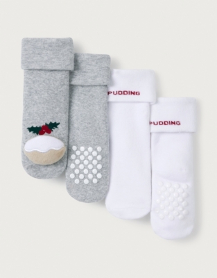 Organic Cotton Christmas Pudding Rattle Socks (0–24mths)