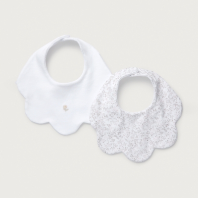Organic Cotton Clementine Floral Embroidered Scallop Bibs – Set of 2
