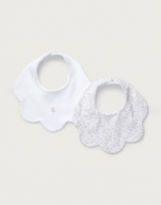 Organic Cotton Clementine Floral Embroidered Scallop Bibs – Set of 2