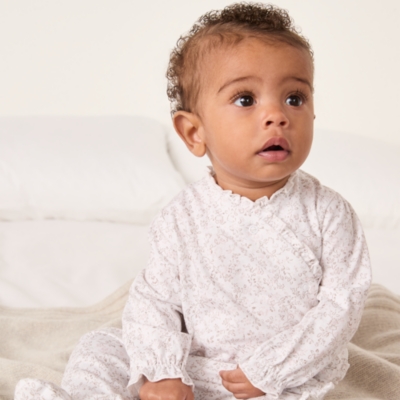 Organic Cotton Clementine Floral Frill Wrap Sleepsuit (0–24mths)