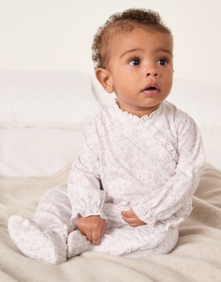 Organic Cotton Clementine Floral Frill Wrap Sleepsuit (0–24mths)