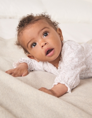 Organic Cotton Clementine Floral Frill Wrap Sleepsuit (0–24mths)