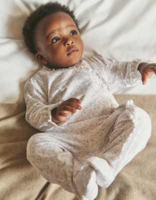 Organic Cotton Clementine Floral Frill Wrap Sleepsuit (0–24mths)