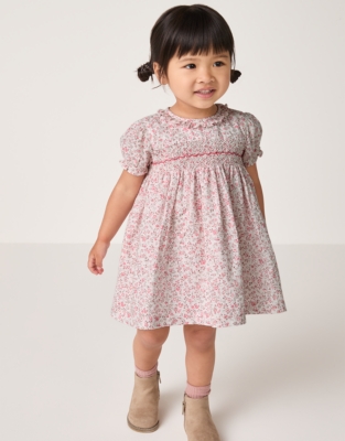 Organic Cotton Clementine Floral Hand Smocked Dress (0–4yrs)