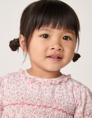 Organic Cotton Clementine Floral Hand Smocked Dress (0–4yrs)