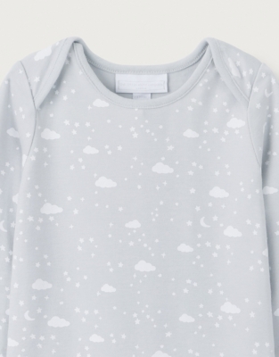 Organic Cotton Cloud & Star Envelope Neck Sleepsuit (0–24mths)
