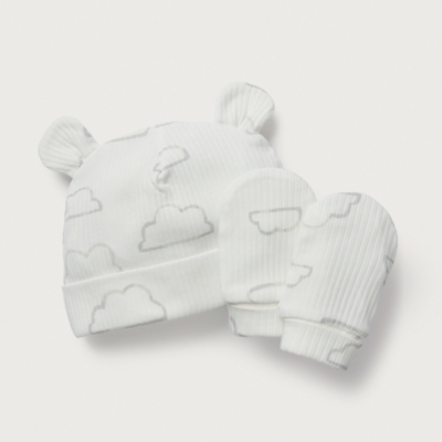 Organic Cotton Cloud Rib Hat & Mittens Set (0–12mths)