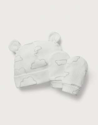 Organic Cotton Cloud Rib Hat & Mittens Set (0–12mths)