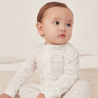 Organic Cotton Cloud Rib Zip Sleepsuit (0–24mths)