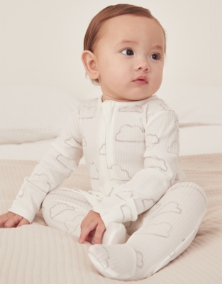 Organic Cotton Cloud Rib Zip Sleepsuit (0–24mths)