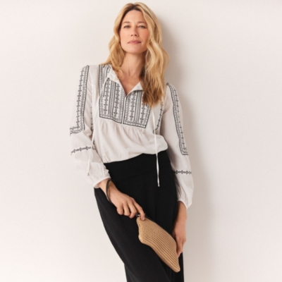 Organic Cotton Contrast Embroidered Blouse