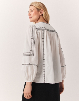 Organic Cotton Contrast Embroidered Blouse