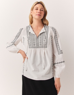 Organic Cotton Contrast Embroidered Blouse