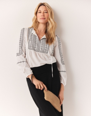 Organic Cotton Contrast Embroidered Blouse