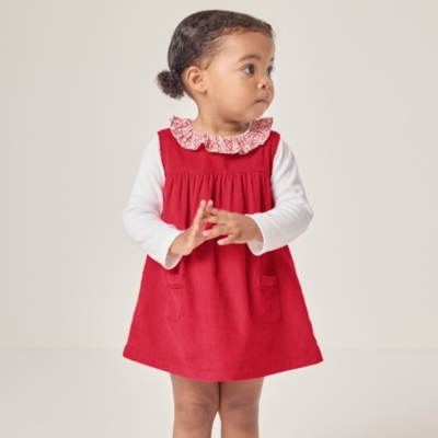 Organic Cotton Cord Pinafore & Petunia Floral Collar Top Set (0–18mths)