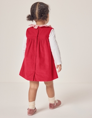 Organic Cotton Cord Pinafore & Petunia Floral Collar Top Set (0–18mths)