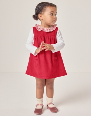 Organic Cotton Cord Pinafore & Petunia Floral Collar Top Set (0–18mths)