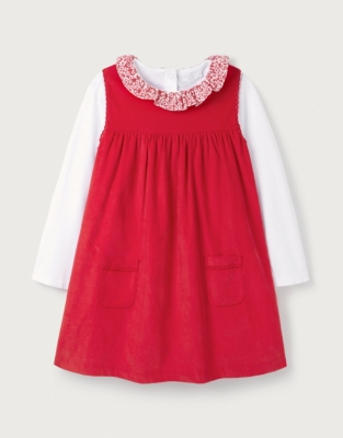 Organic Cotton Cord Pinafore & Petunia Floral Collar Top Set (0–18mths)