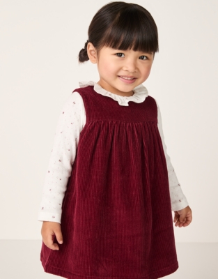 Organic Cotton Cord Pinafore & Winter Floral Top Set (0–4yrs)