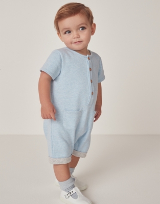 Blue Stripe Seersucker Button-Front Romper Made with Organic