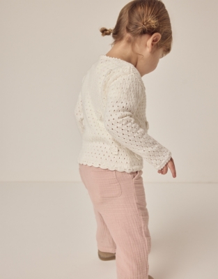 Organic Cotton Crochet Flower Cardigan (0–18mths)