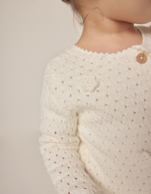 Organic Cotton Crochet Flower Cardigan (0–18mths)
