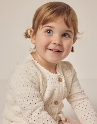 Organic Cotton Crochet Flower Cardigan (0–18mths)